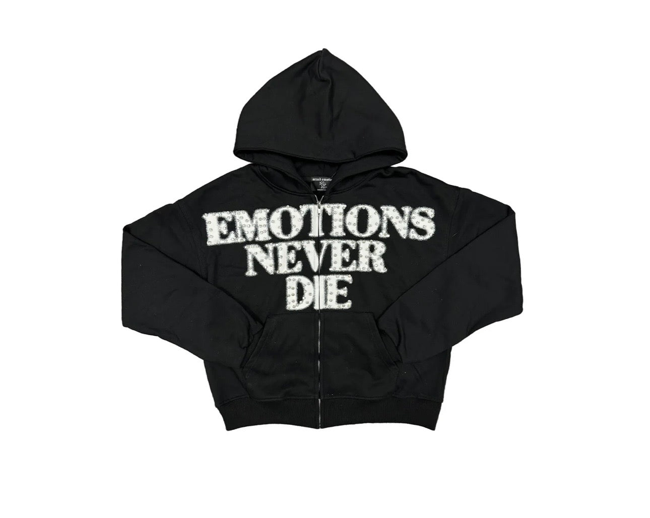 MIXED EMOTION “ END” RHINESTONE HOODIE